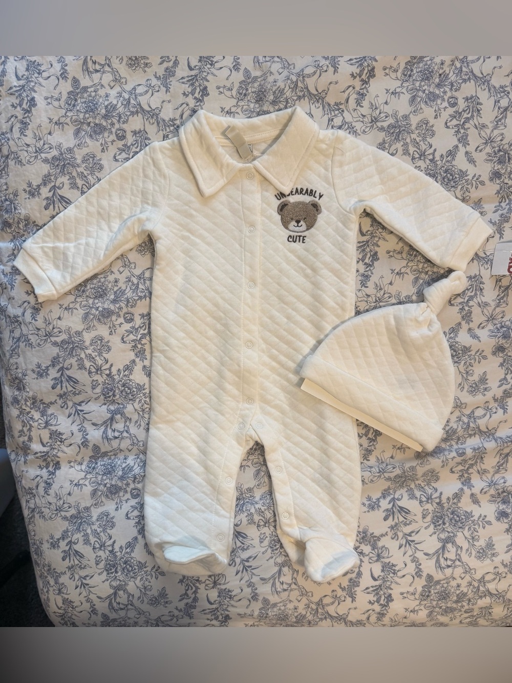 NWT Organic Cotton Ivory Bear Sleeper Outfit with Hat - 3-6 M